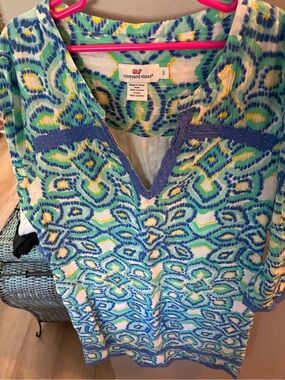 Vineyard Vines Blue, Green & Yellow Printed Cotton Tunic